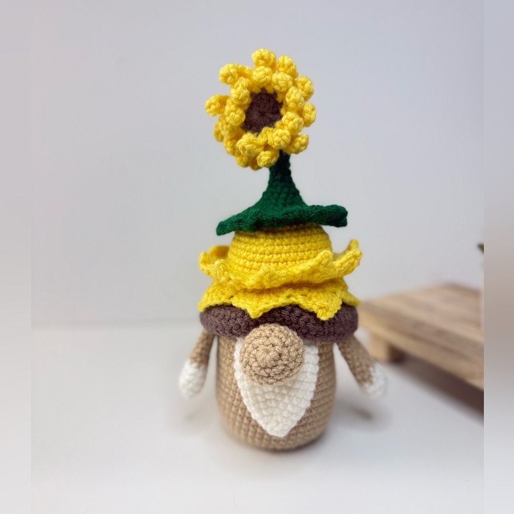 Handcrafted Sunflower Gnome Crochet Decor